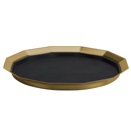 Service Ideas Paneled Tray with Removable Insert, 12" diameter, Stainless Steel, Vintage Gold TRPN1412RIBSVG